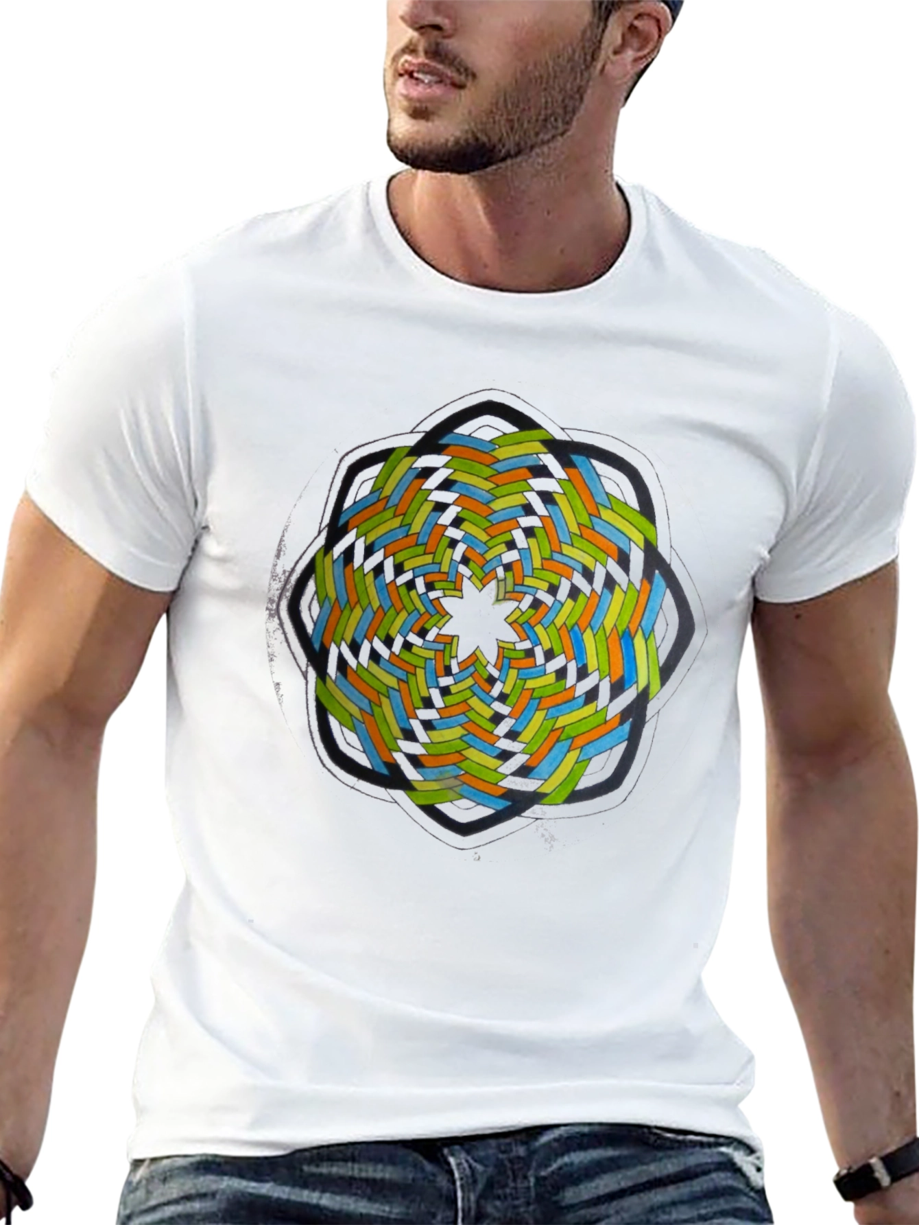 Black Abstract Geometric Graphic Tee - Black view 13