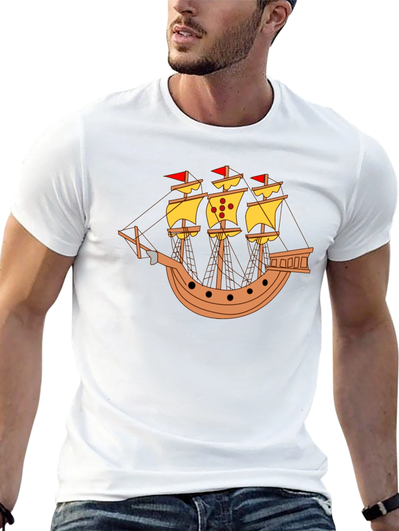 Black Black T-Shirt with Pirate Ship Design view 13