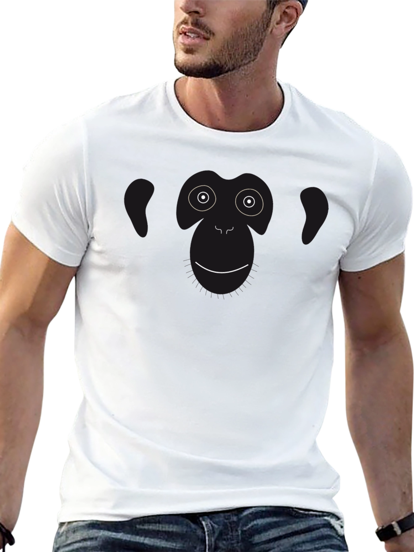 Black Funny Monkey Face Graphic Black T-Shirt view 13