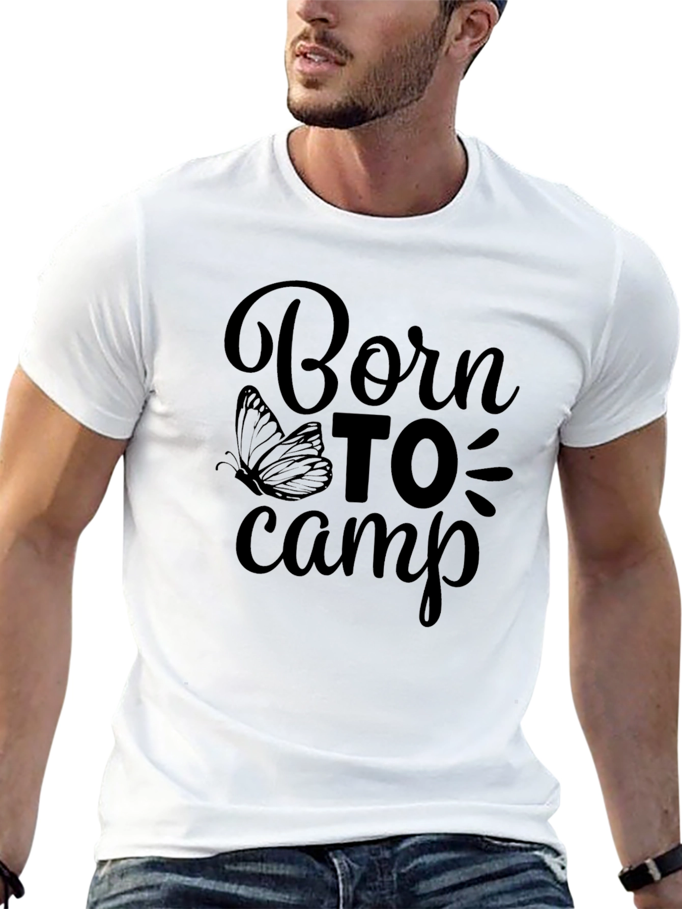 Black Born To Camp Graphic Tee - Black Cotton T-Shirt view 13