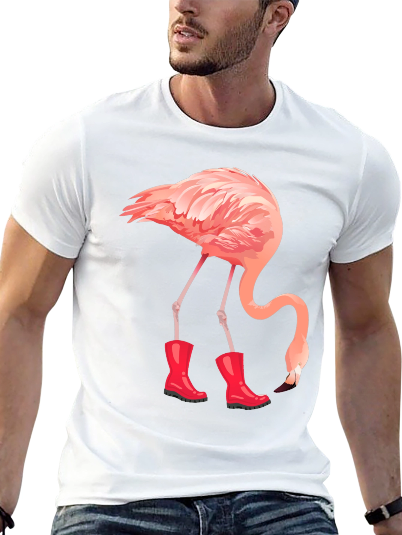 Black Flamingo in Boots Graphic Tee - Quirky Unisex T-Shirt view 13