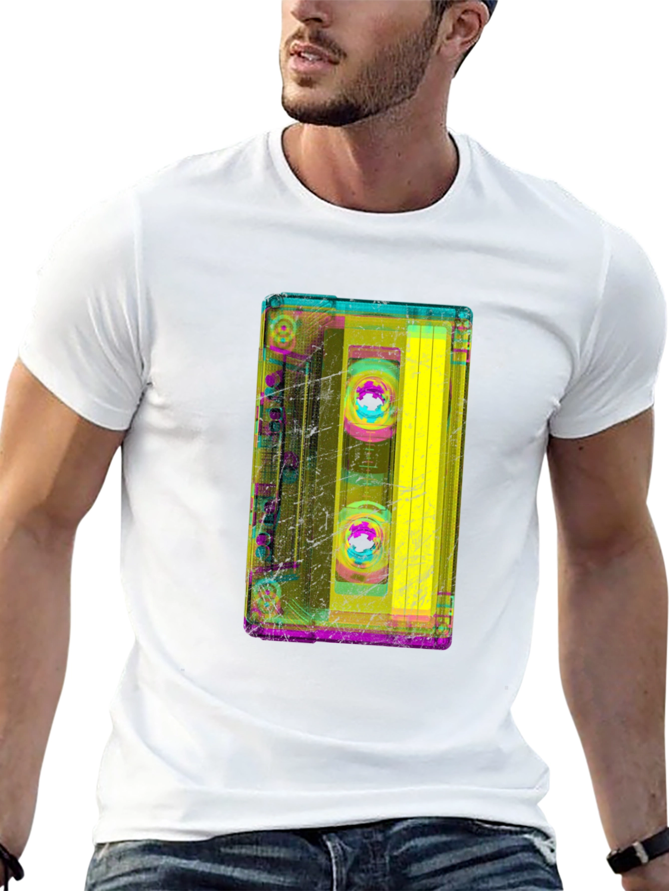 Black Retro Cassette Tape Graphic Tee - Black Cotton T-Shirt view 13