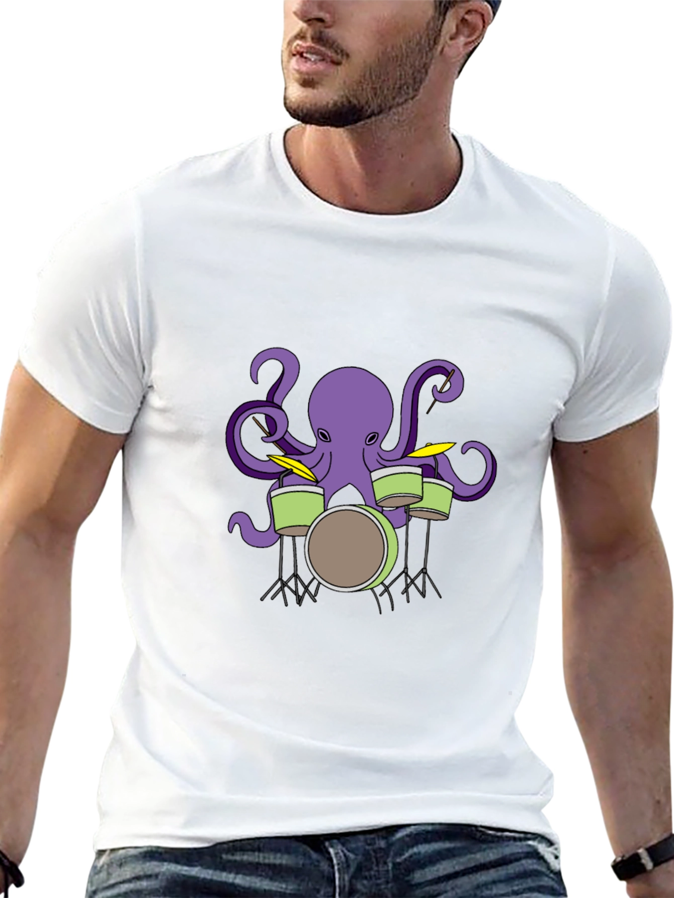 Black Octopus Drummer Graphic T-Shirt - Black view 13