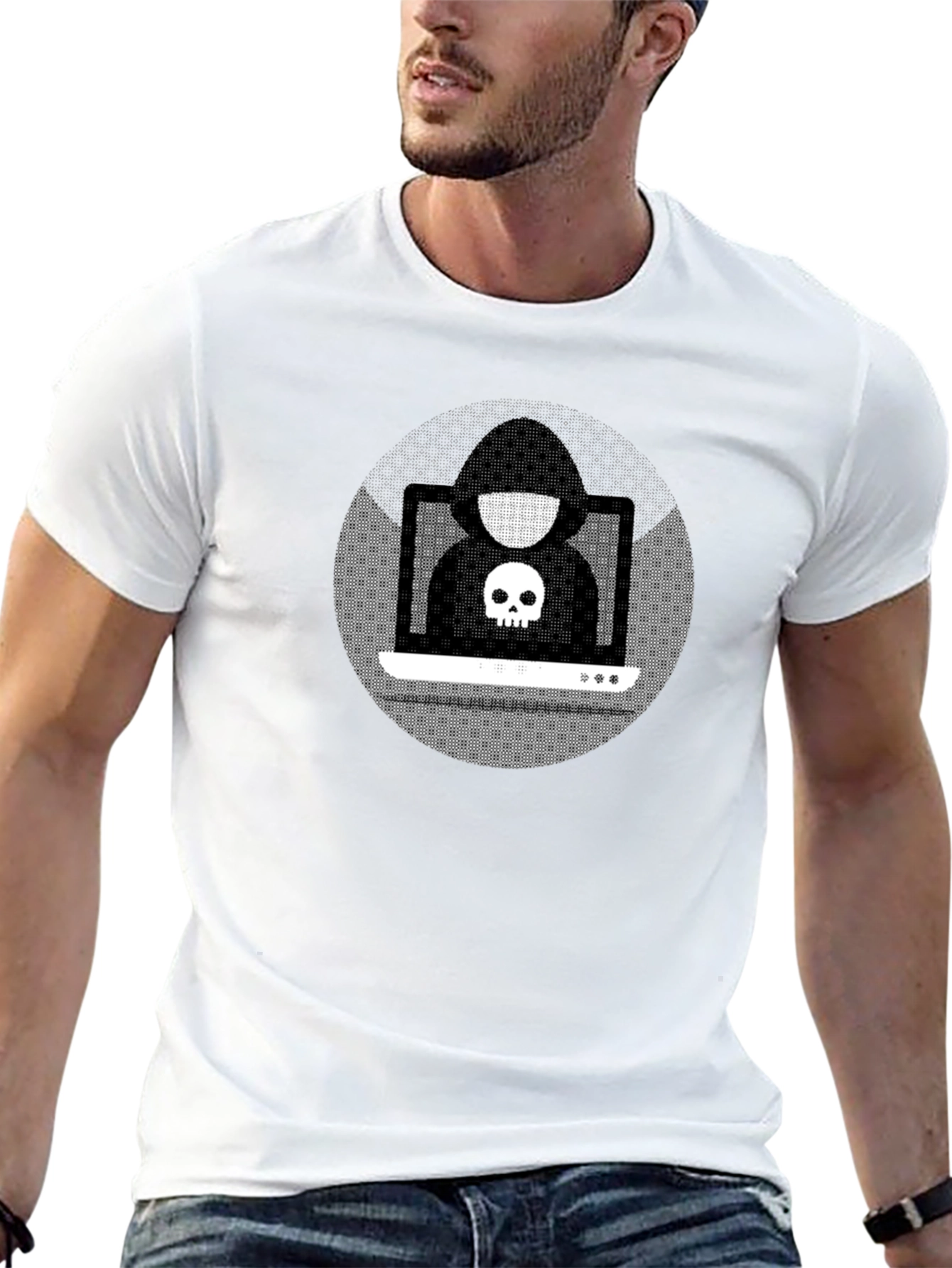 Black Hacker Skull Graphic Black T-Shirt view 13