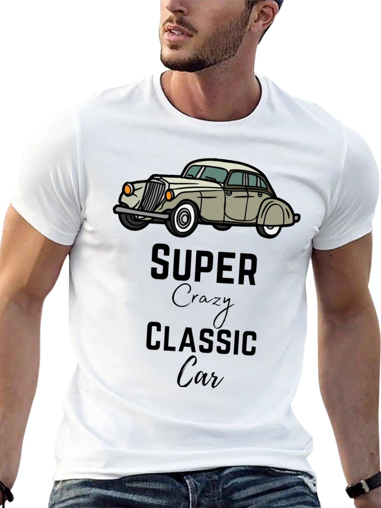 Black Super Crazy Classic Car Black T-Shirt view 13