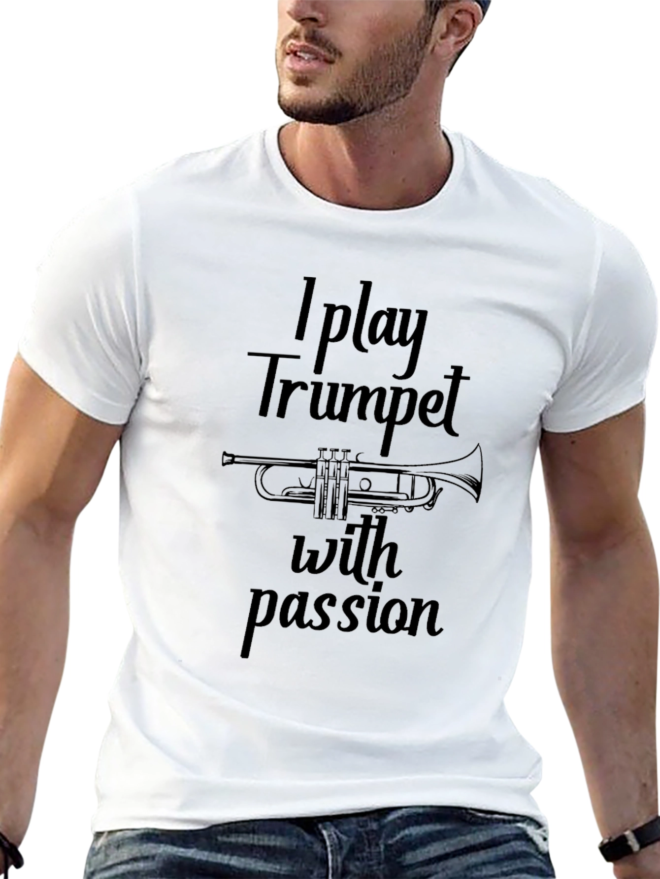 Black I Play Trumpet with Passion T-Shirt view 13