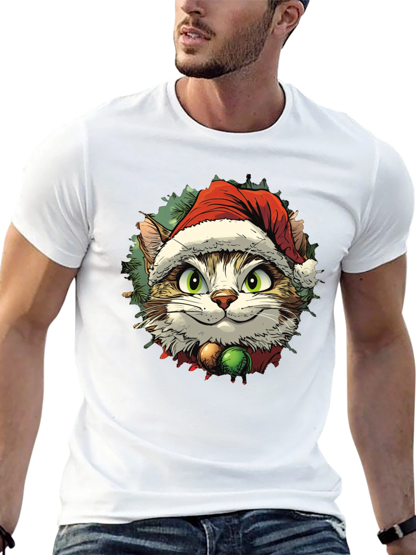 Black Festive Cat T-Shirt - Holiday Cheer view 13