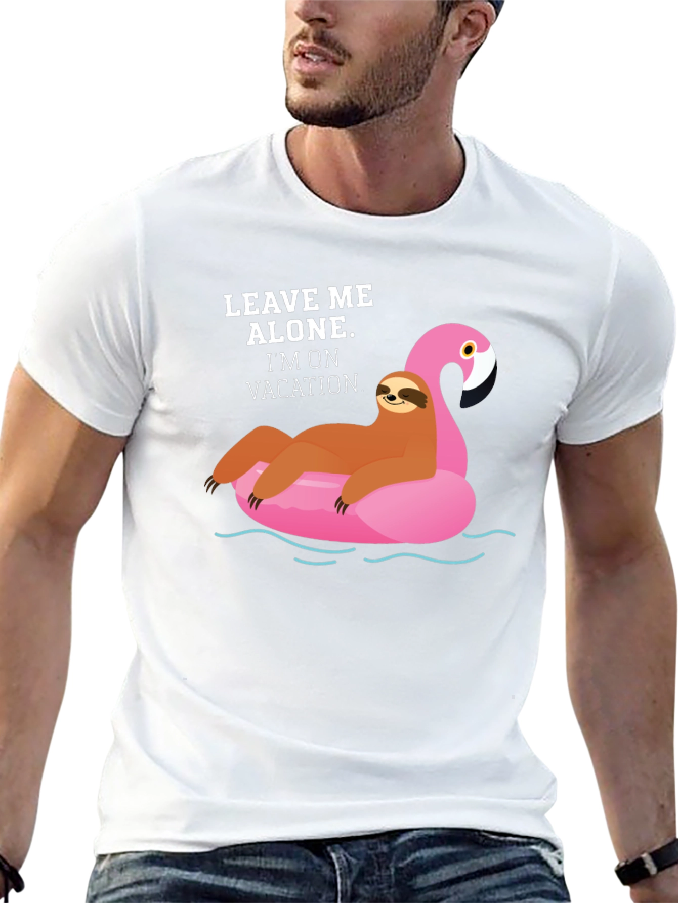 Black Vacation Sloth Flamingo Graphic T-Shirt view 13