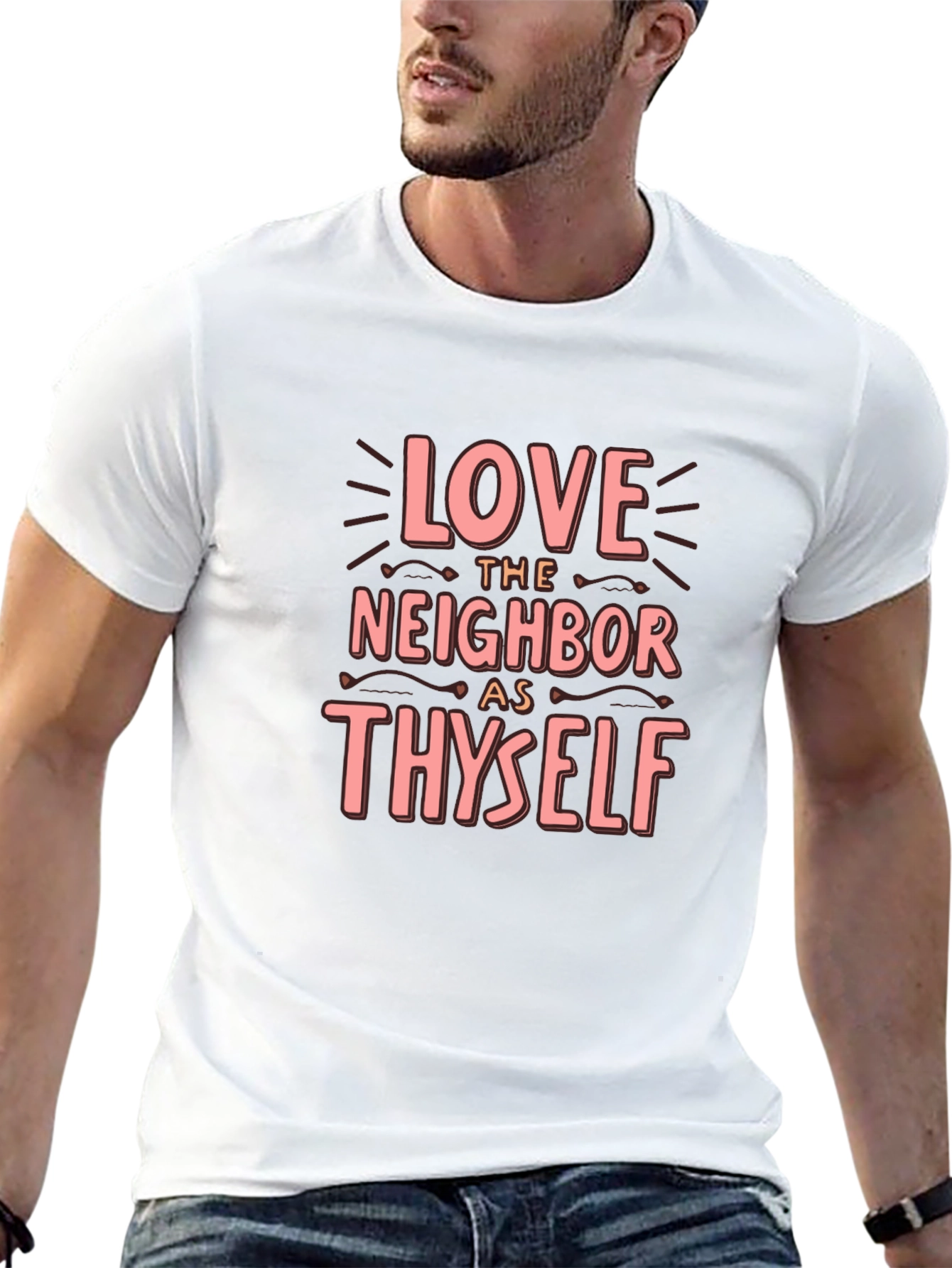 Black Love Thy Neighbor T-Shirt - Black Crew Neck view 13