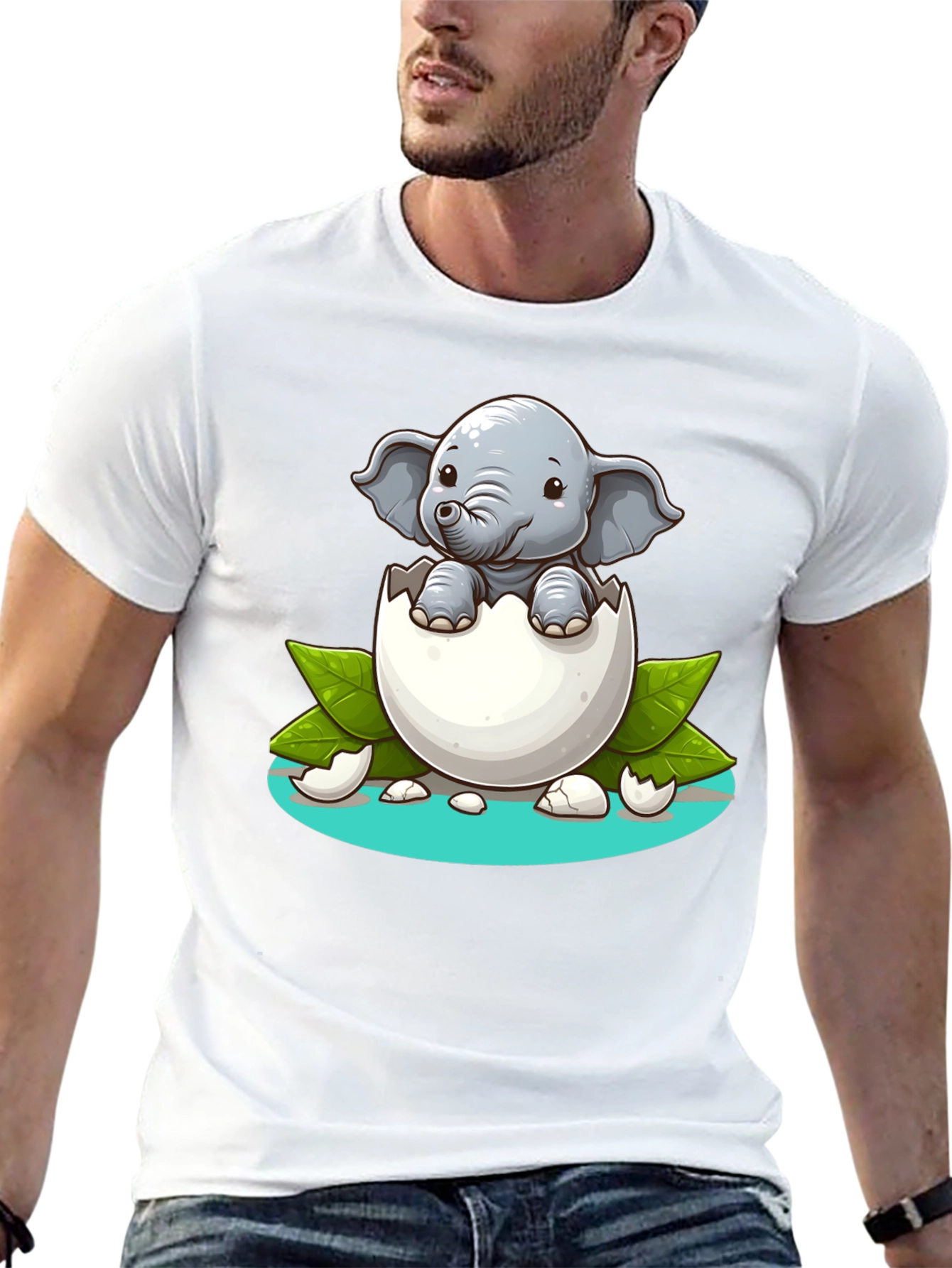 Black Cute Elephant Hatching T-Shirt - Unisex Graphic Tee view 13
