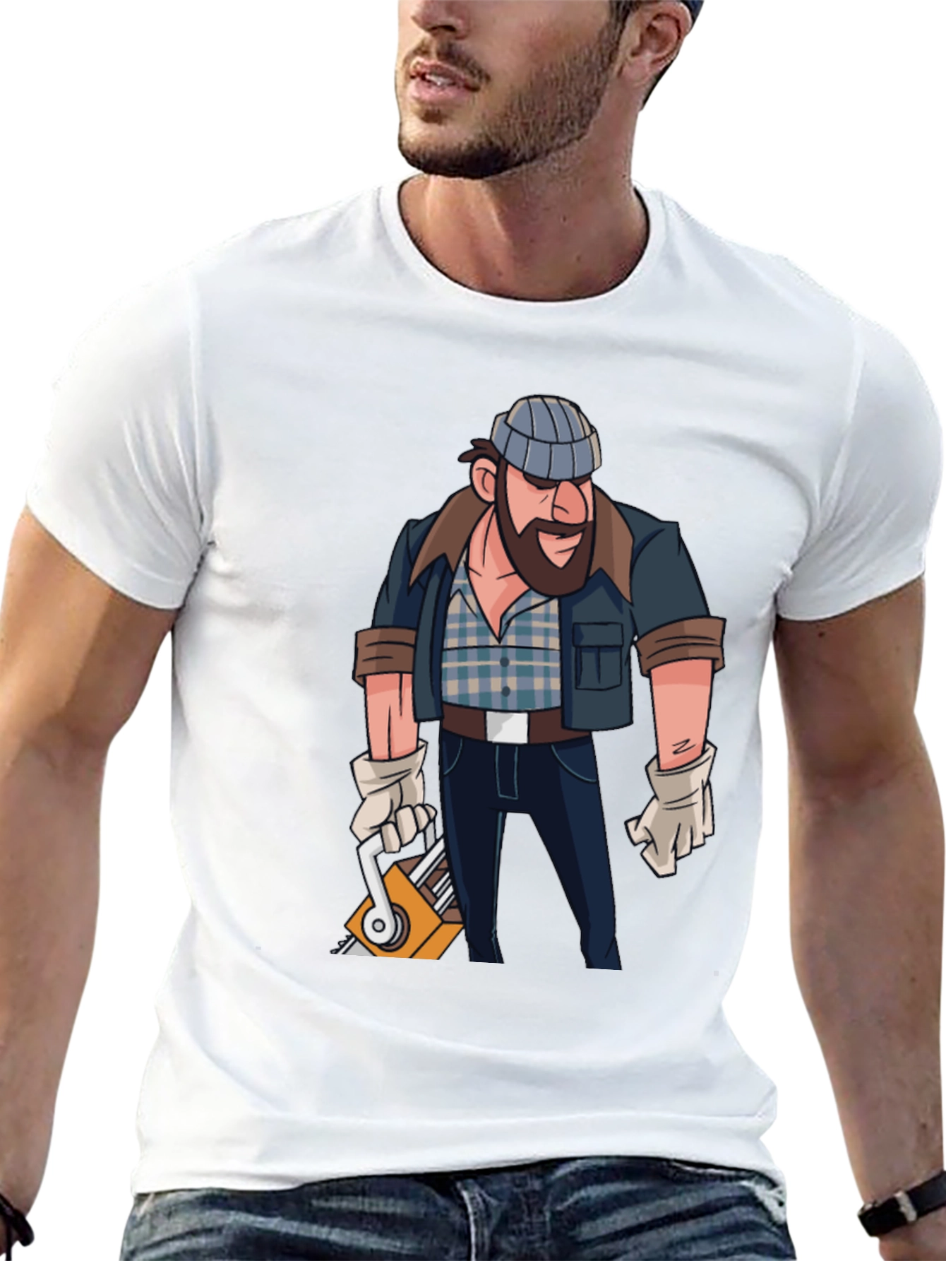 Black Lumberjack Cartoon Graphic T-Shirt view 13