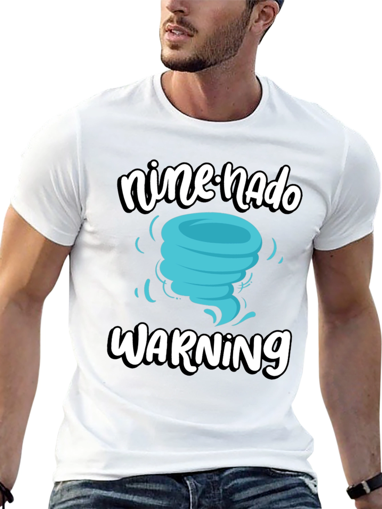 Black Nine-nado Warning T-Shirt: Fun Birthday Tornado Tee view 13