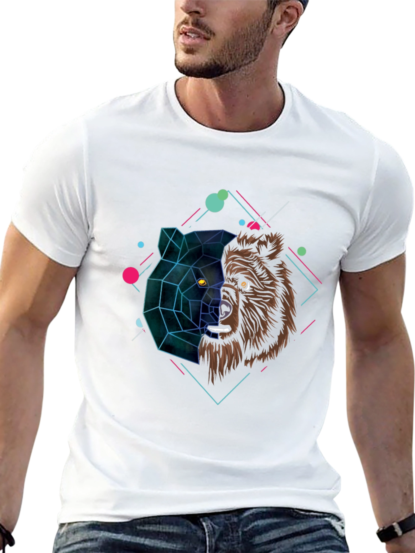 Black Geometric Bear Graphic Black T-Shirt view 13