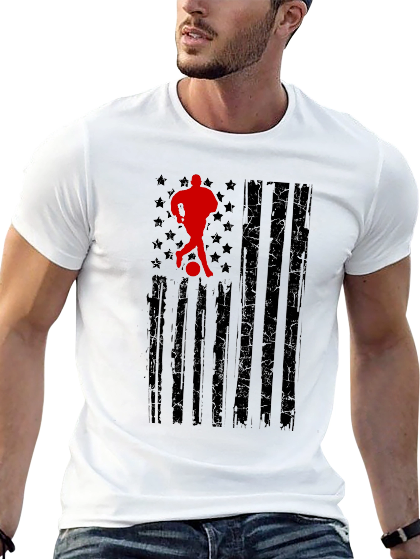 Black Soccer American Flag T-Shirt view 13