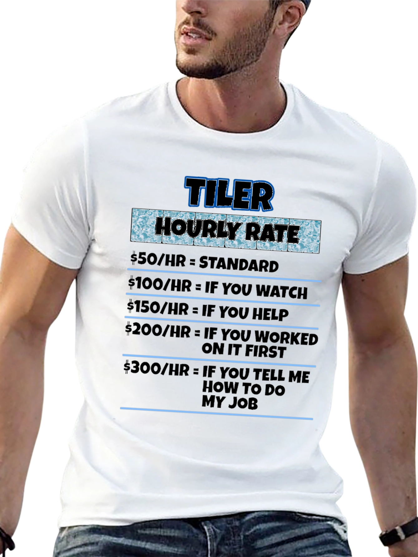 Black Tiler Hourly Rate Novelty Humor T-Shirt view 13
