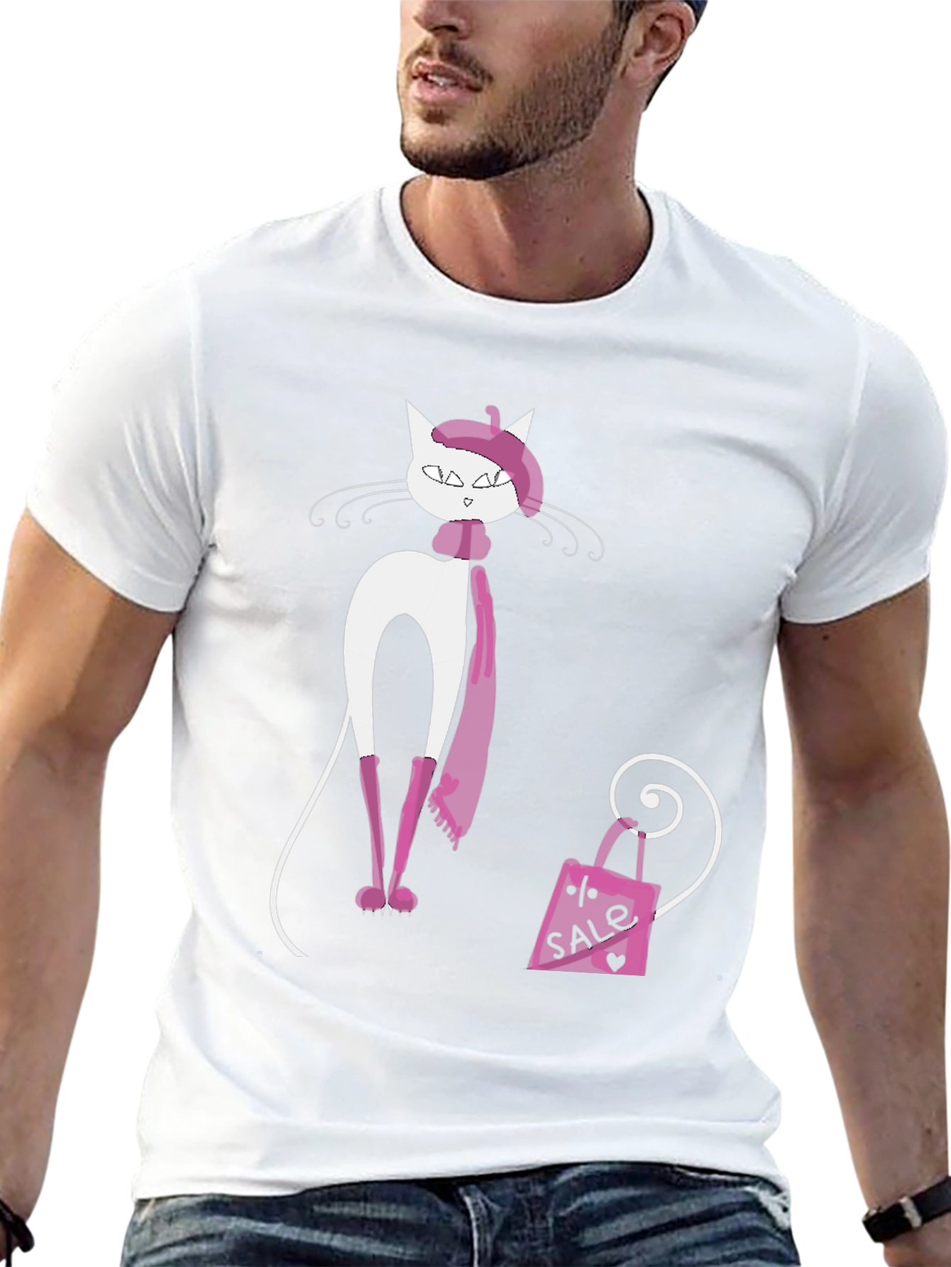 Black Stylish Cat T-Shirt view 13