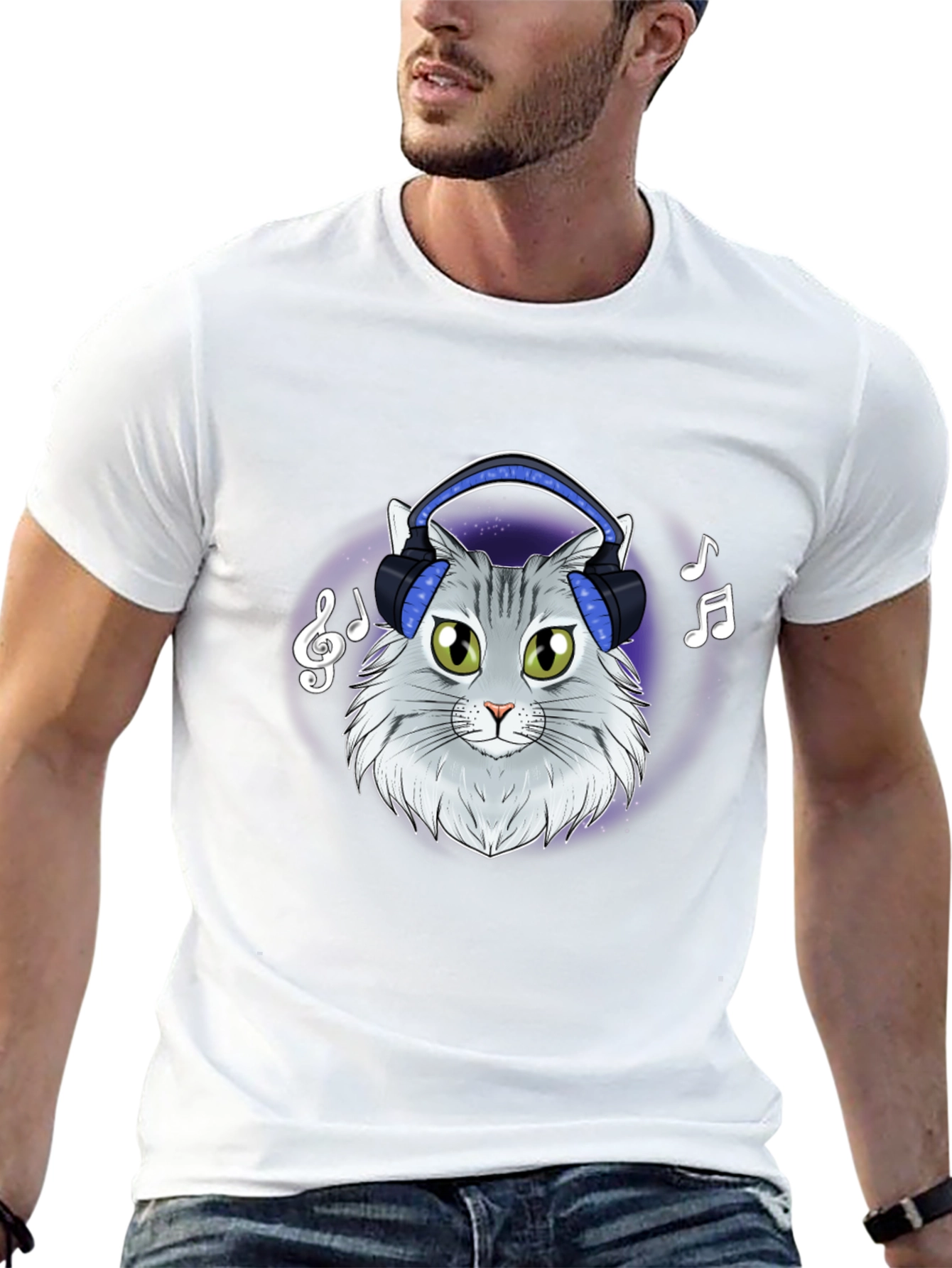 Black Cat DJ T-Shirt - Cool Feline Headphones Music Tee view 13