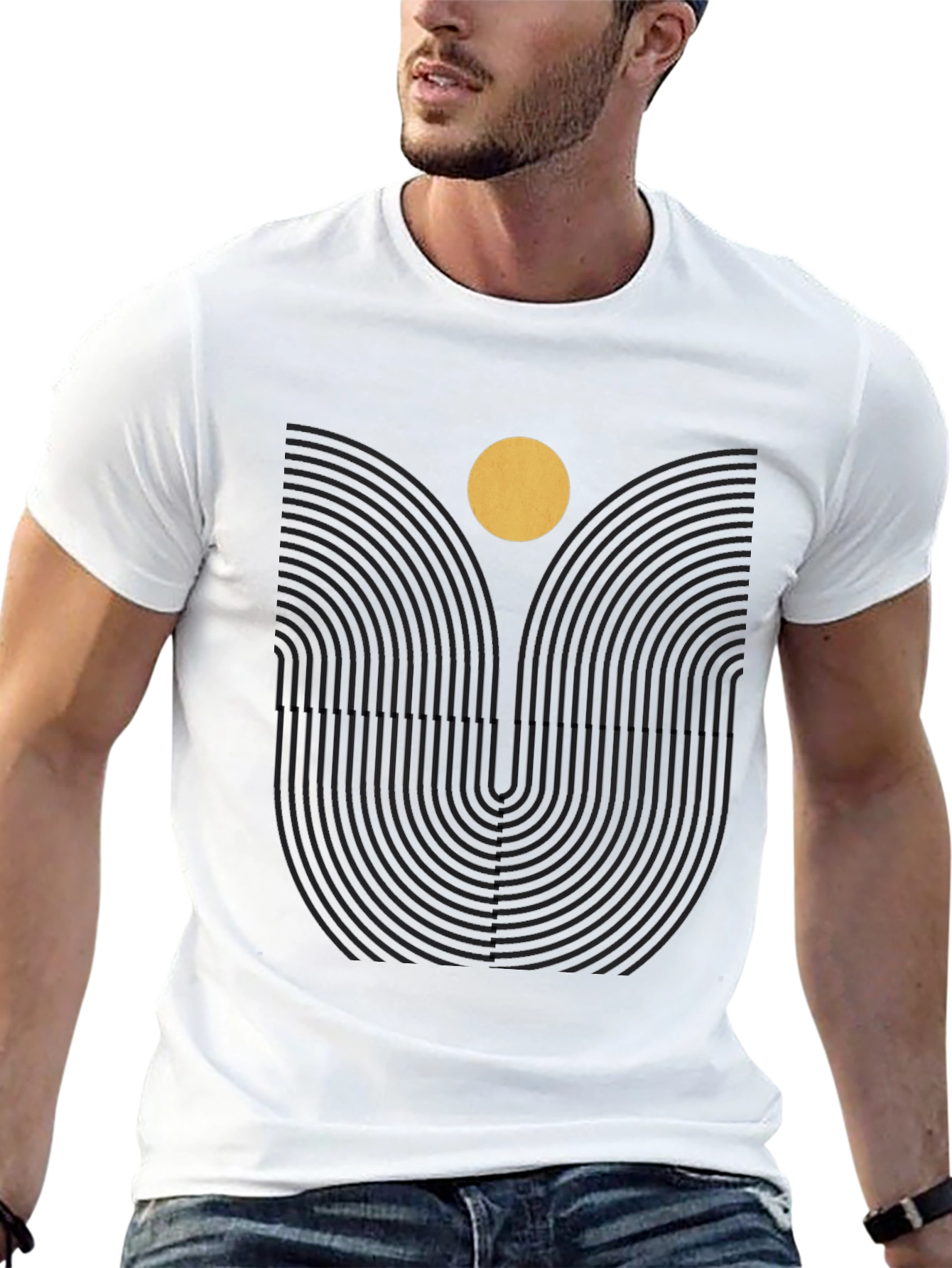 Black Geometric Sun Graphic Print Black Tee view 13