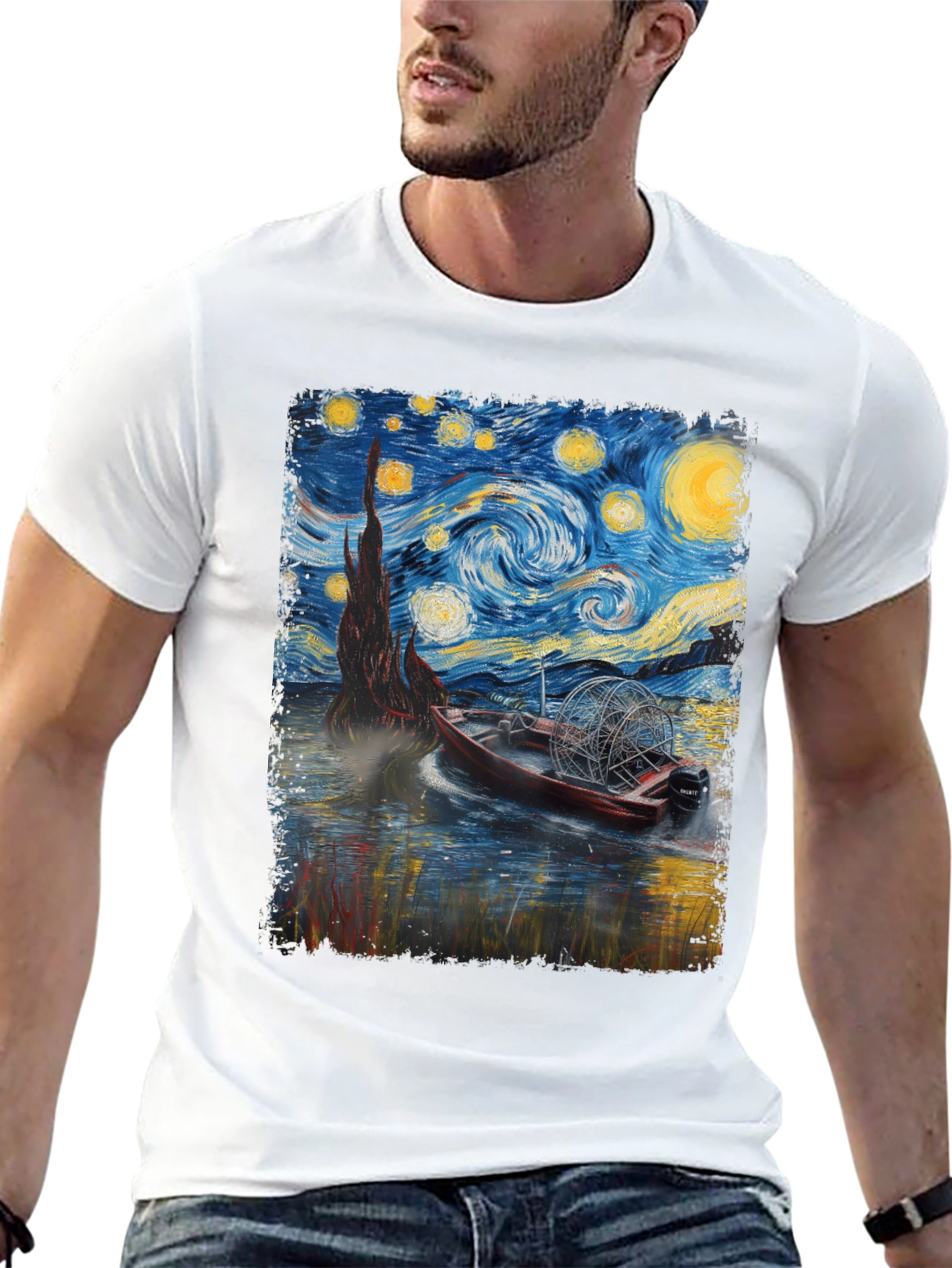 Black Starry Night Airboat T-Shirt view 13