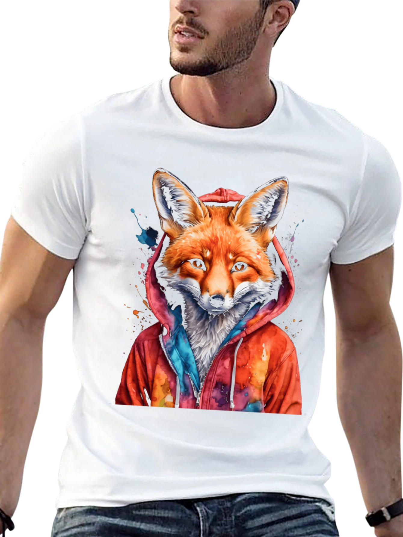 Black Fox in Hoodie Graphic Tee - Stylish & Unique! view 13