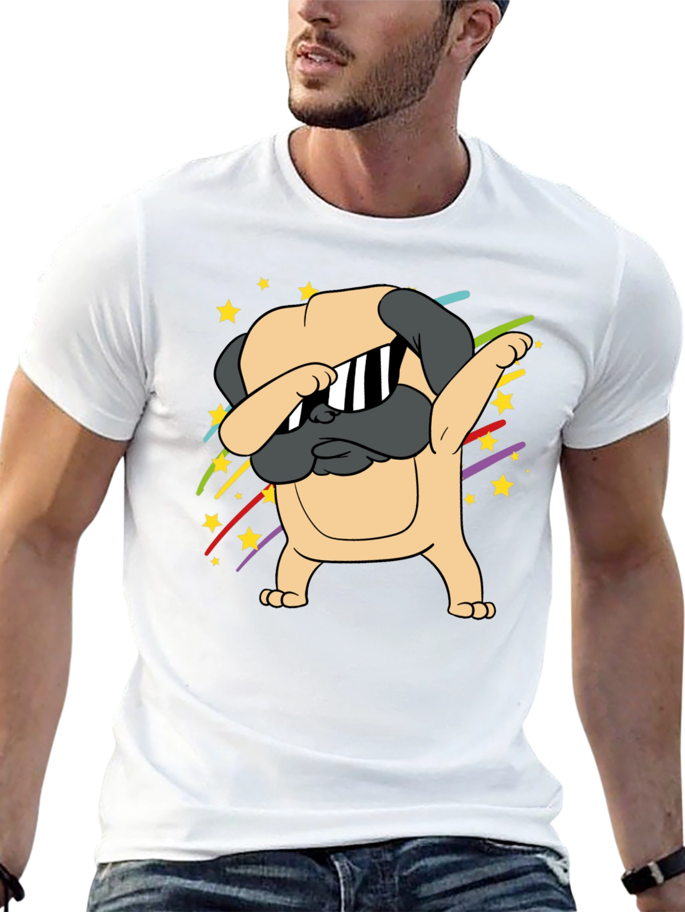 Black Dabbing Pug Graphic Tee - Trendy Dog Lover Shirt view 13