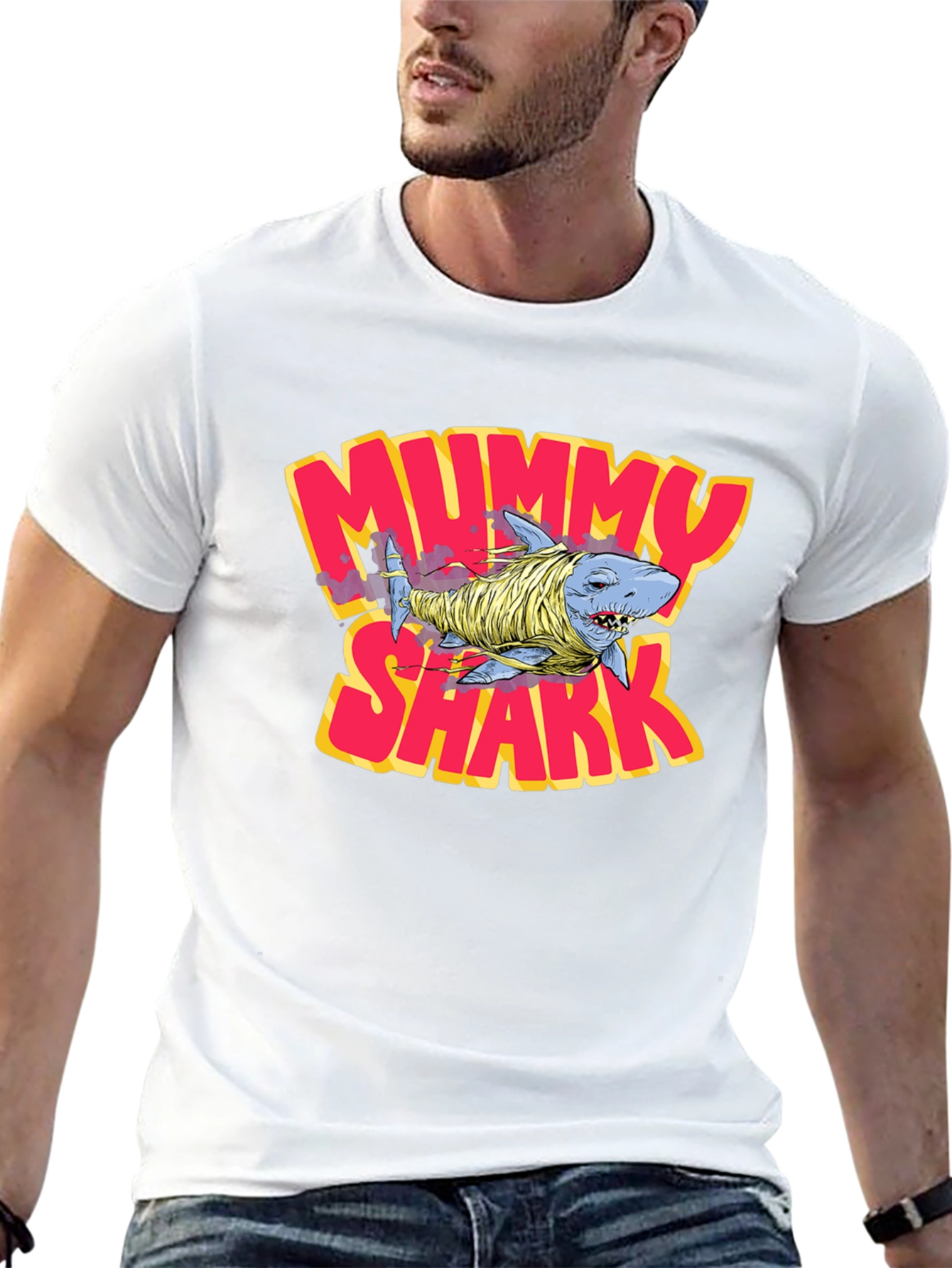 Black Mummy Shark Graphic T-Shirt - Black Crew Neck Tee view 13