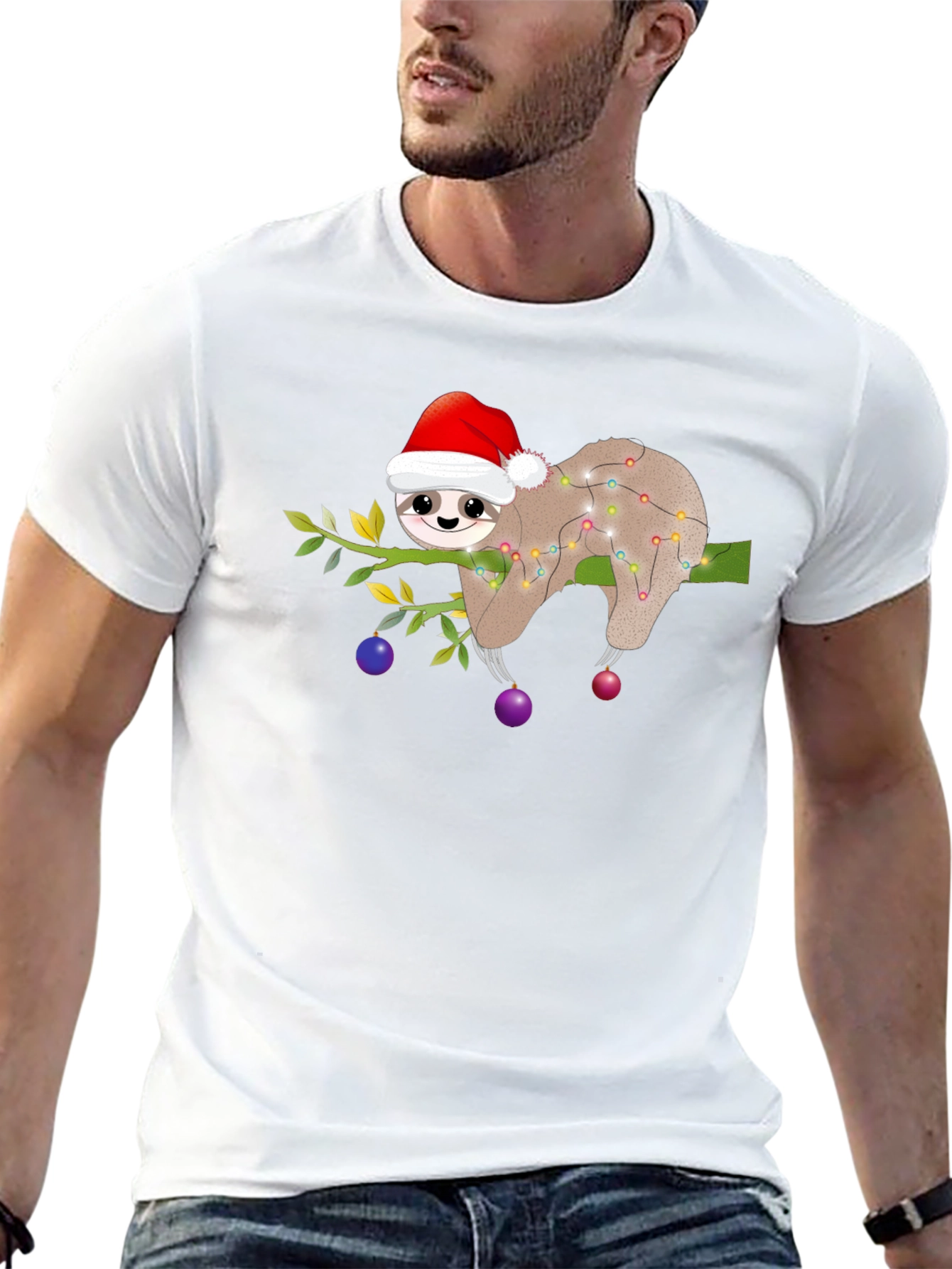 Black Christmas Sloth T-Shirt - Holiday Party Ready view 13