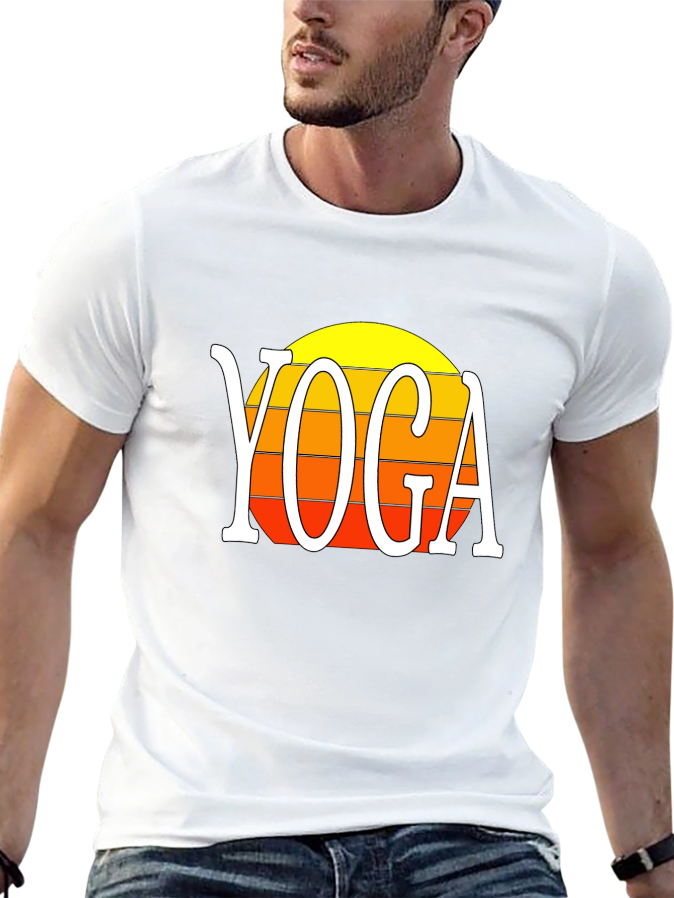 Black Yoga Sunset Graphic Tee - Retro Style Shirt view 13