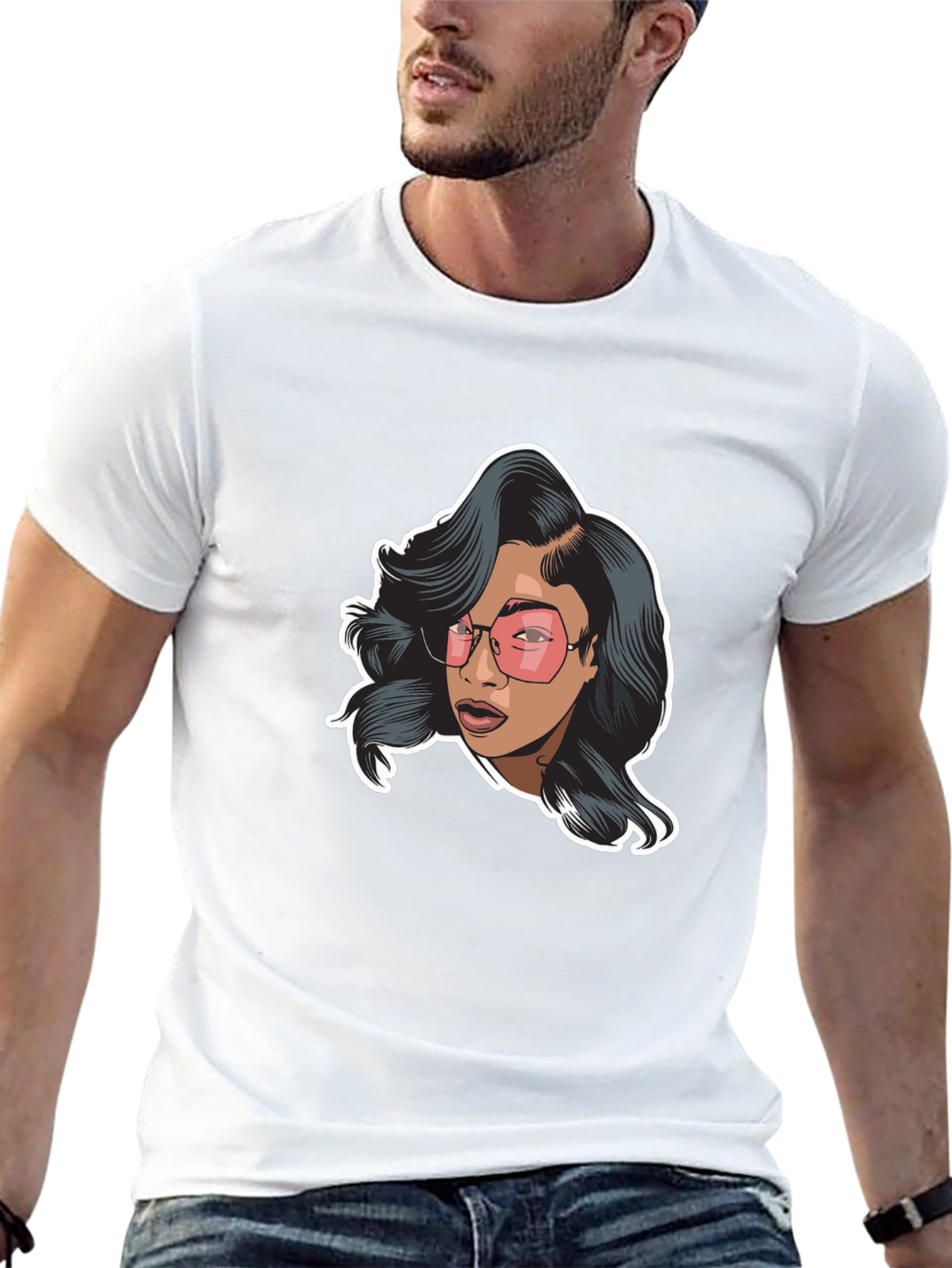 Black Graphic Tee - Woman with Pink Glasses view 13