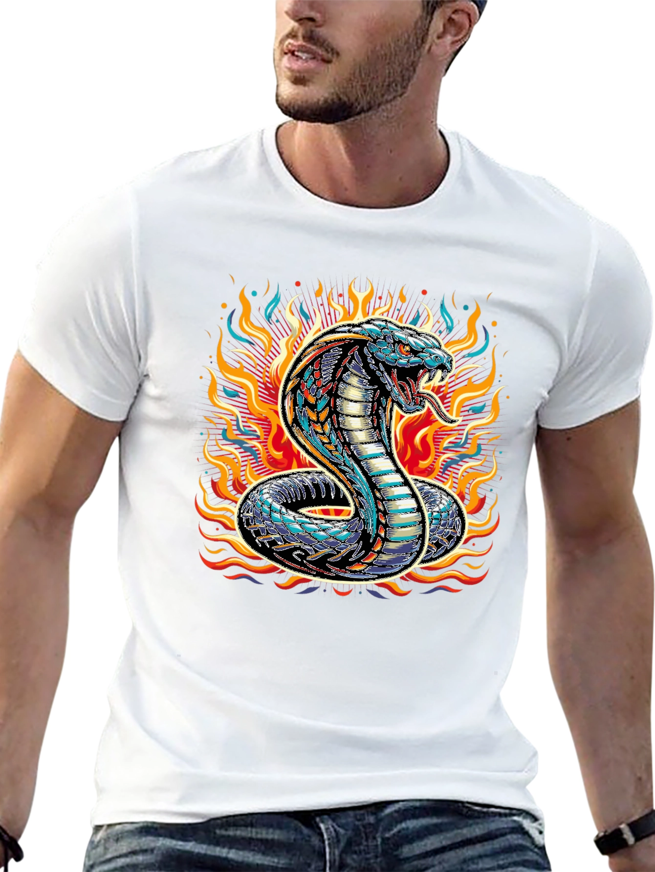 Black Fiery Cobra Graphic Tee - Men's Black T-Shirt view 13