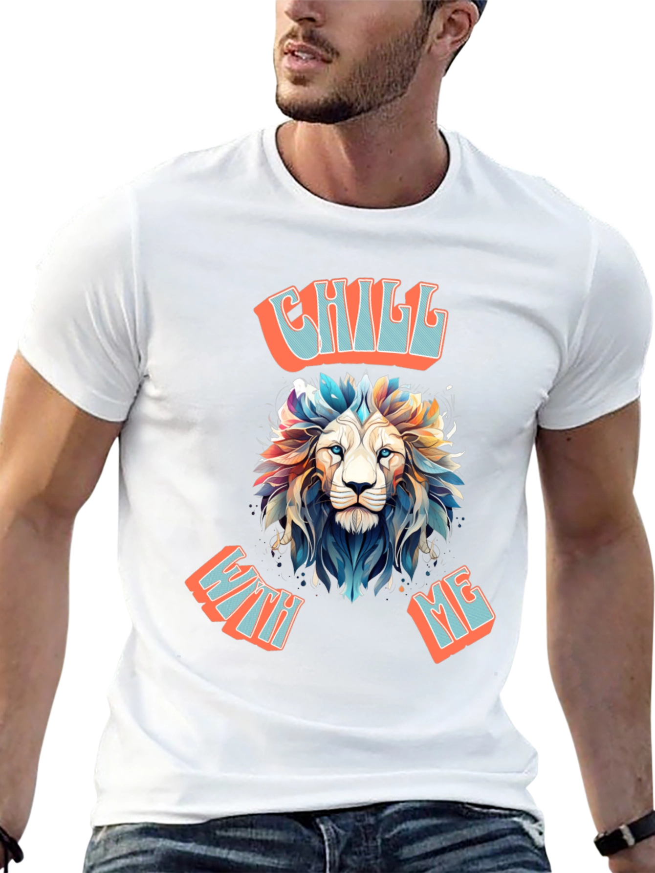 Chill With Me Lion Graphic Tee - Relaxed Vibe Shirt - 13