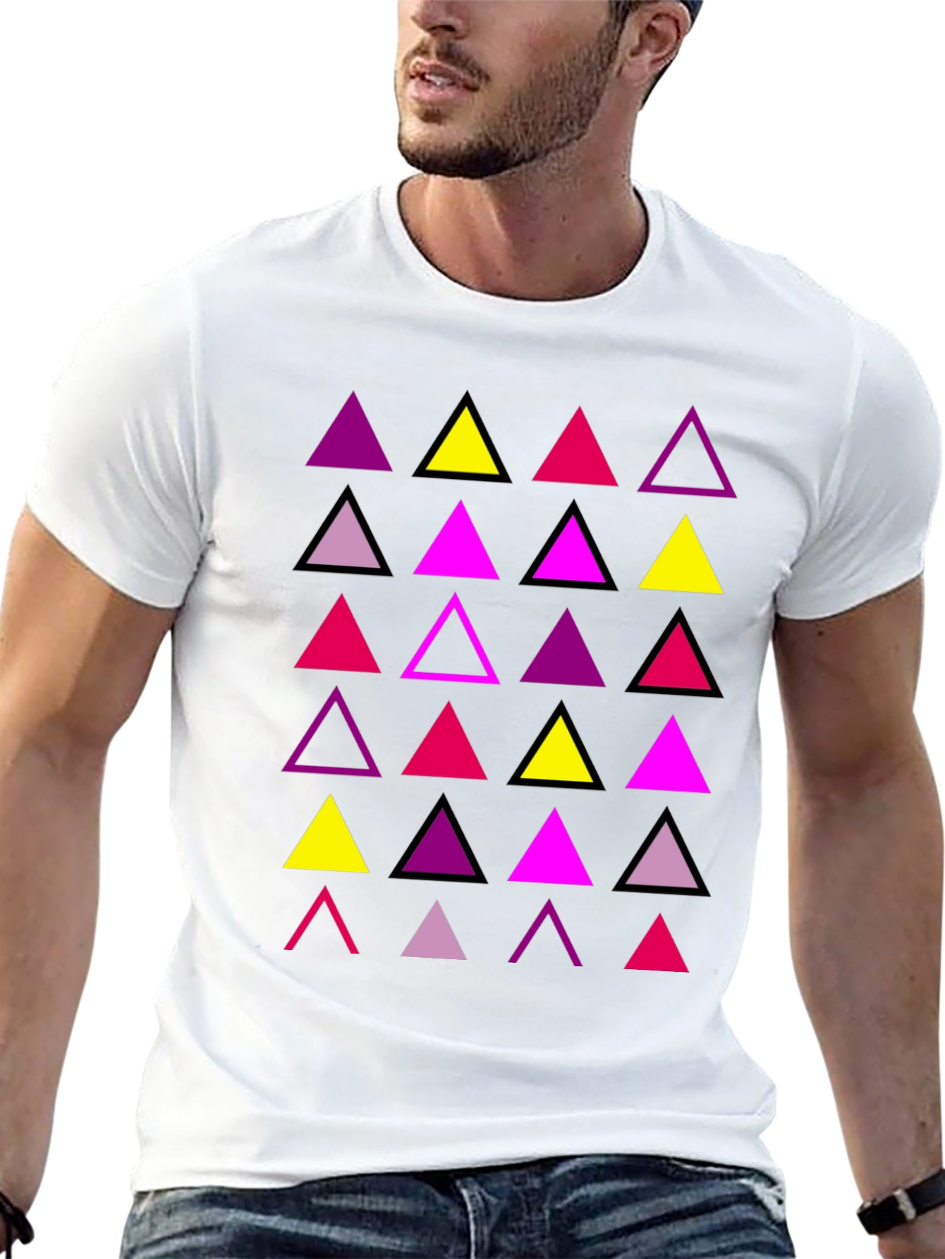 Black Geometric Triangle Print Men's T-Shirt view 13