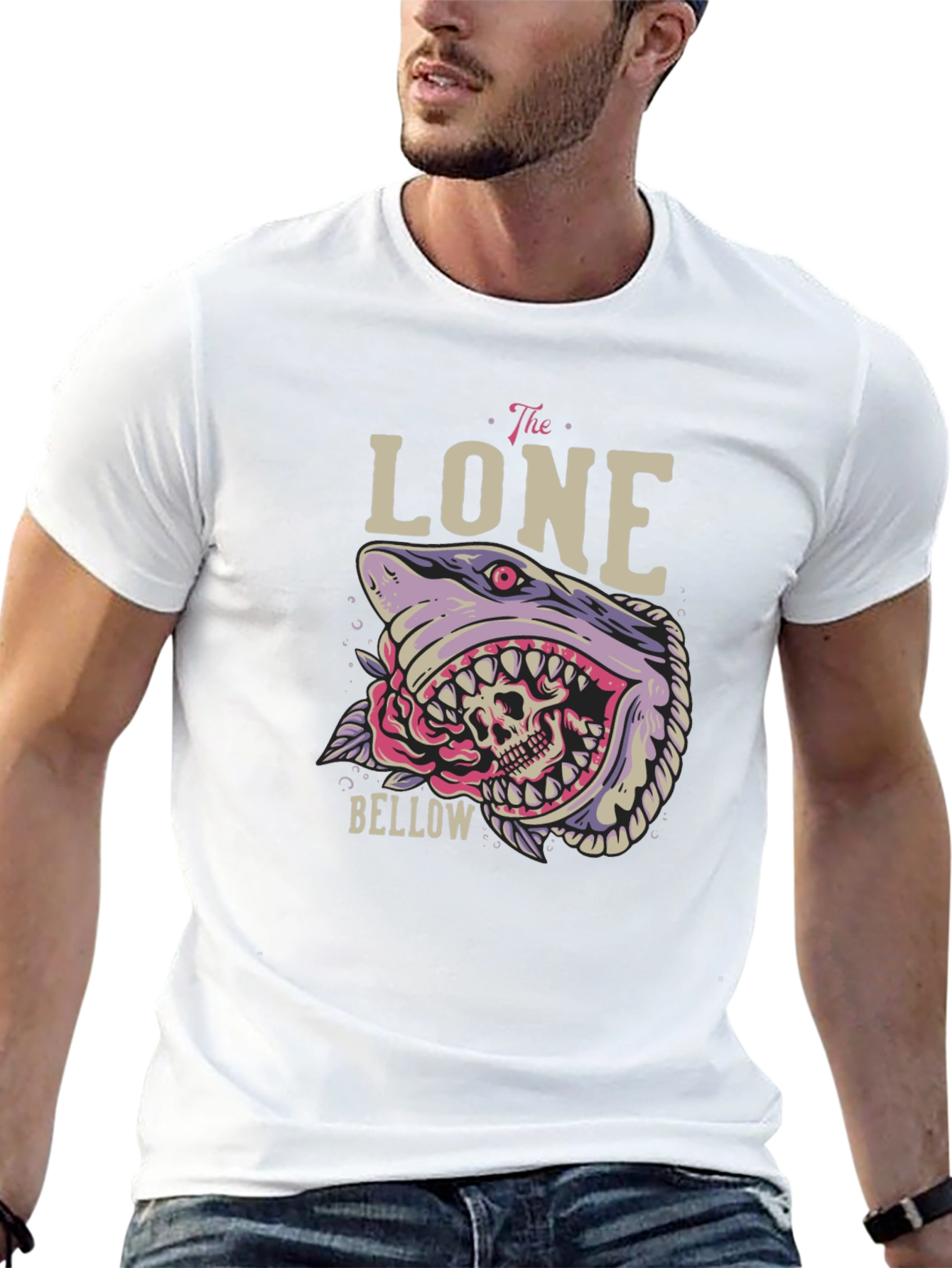 Black The Lone Bellow Graphic Tee - Shark Skull Design view 13