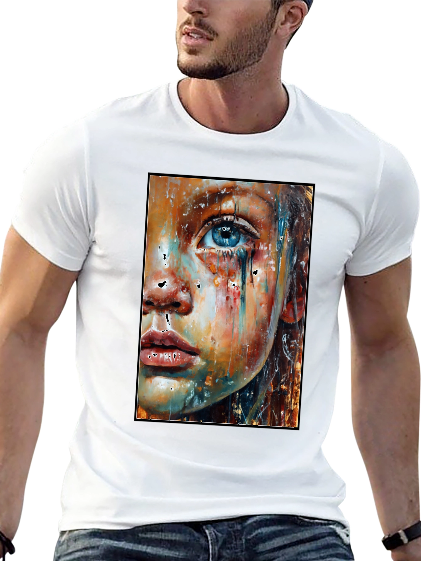 Black Abstract Face Art T-Shirt - Expressive Unisex Tee view 13