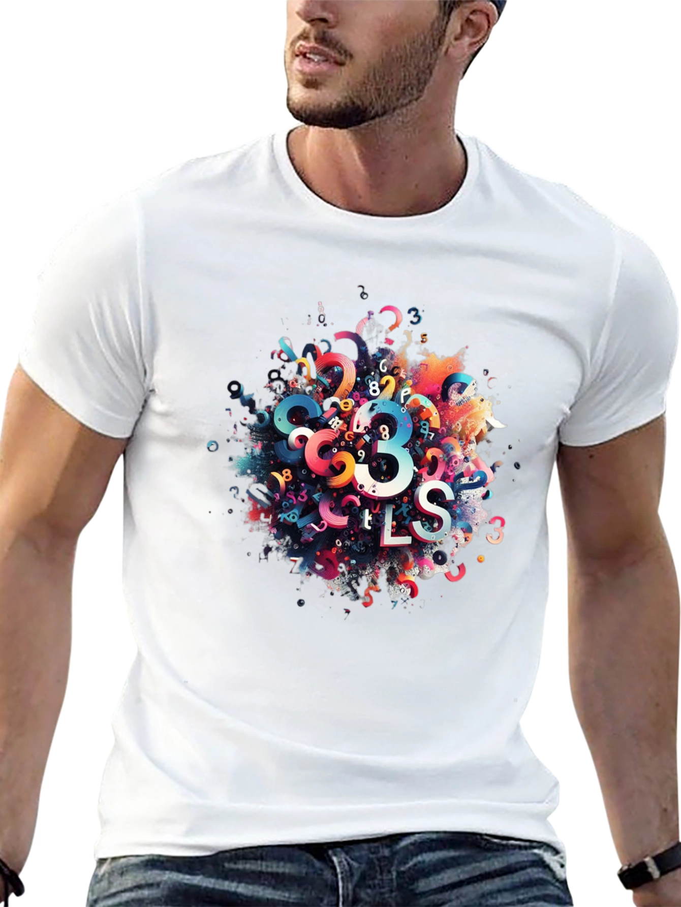 Black Abstract Numbers Graphic Print Black T-Shirt view 13