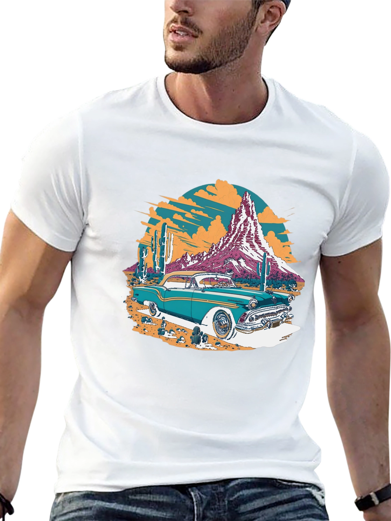 Black Retro Desert Car Graphic Tee - Classic Cool T-Shirt view 13