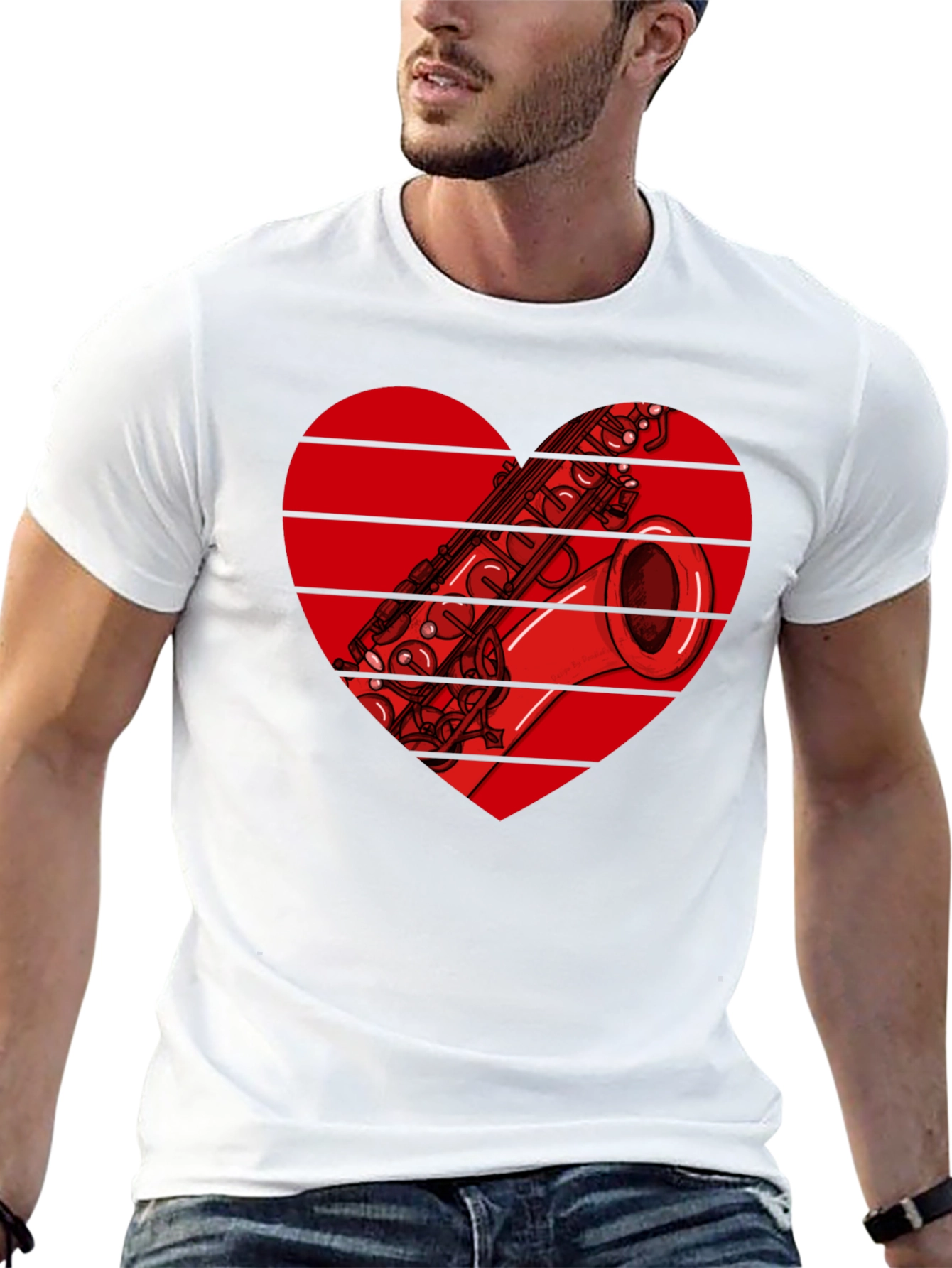 Black Saxophone Heart Graphic T-Shirt view 13