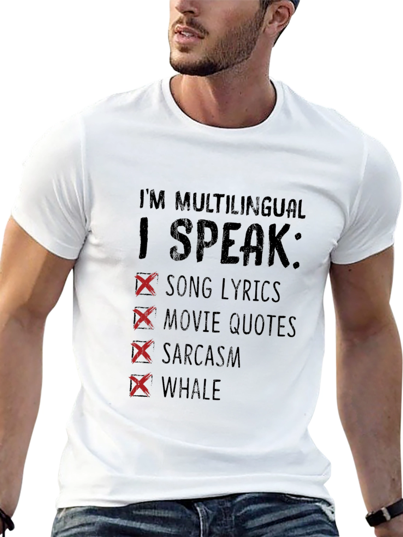 Black Multilingual T-Shirt: Song Lyrics, Movie Quotes, Sarcasm, Whale view 13