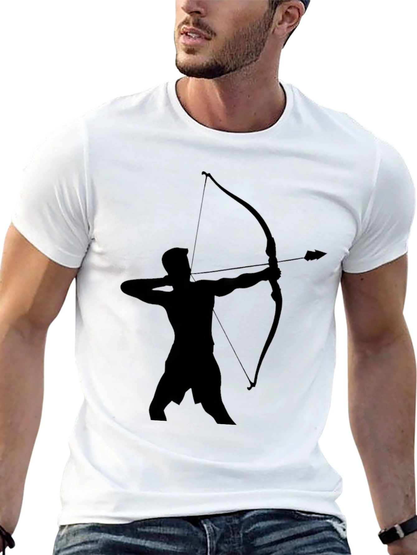 Black Archer Silhouette Graphic Tee - Classic Black Cotton T-Shirt view 13