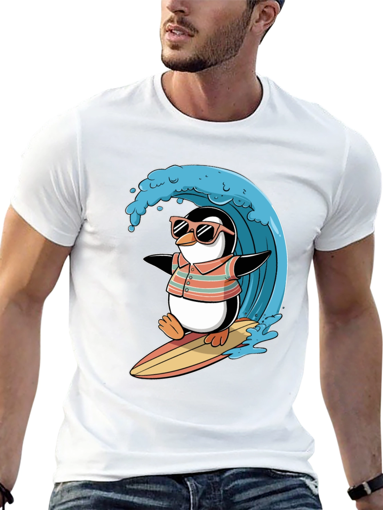 Black Surfing Penguin Graphic Tee view 13