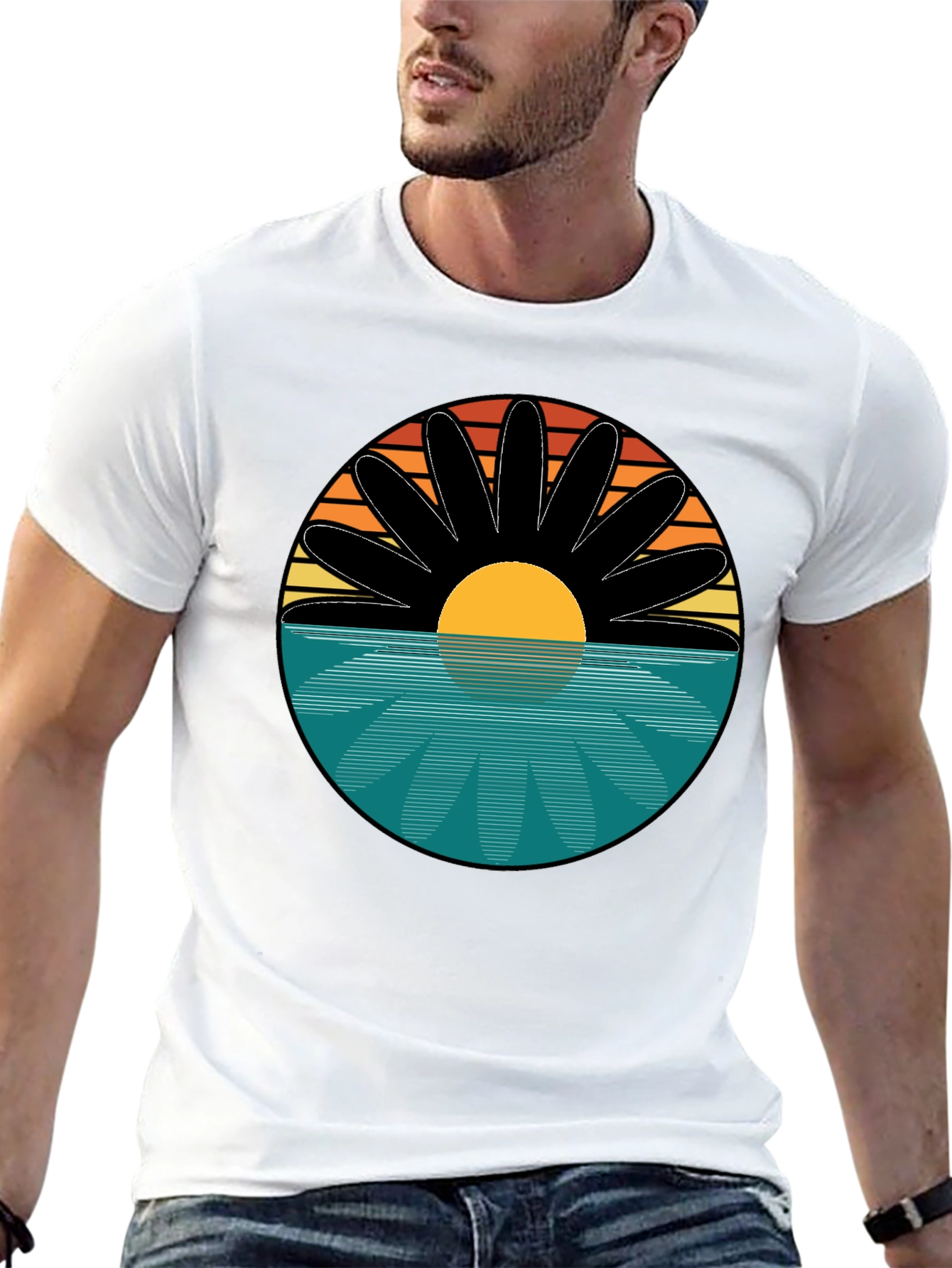 Black Sunset Flower Graphic T-Shirt - Retro Style Tee view 13