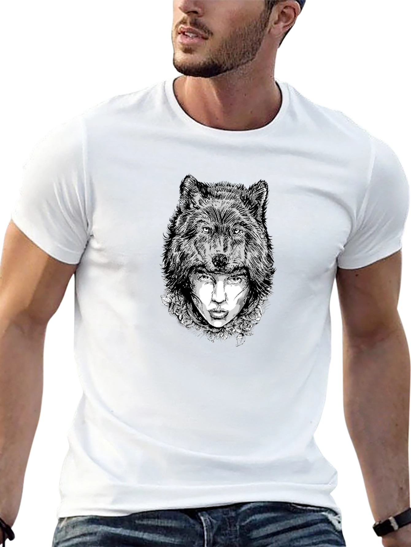 Black Wolf Woman Graphic Tee - Black Cotton Blend view 13