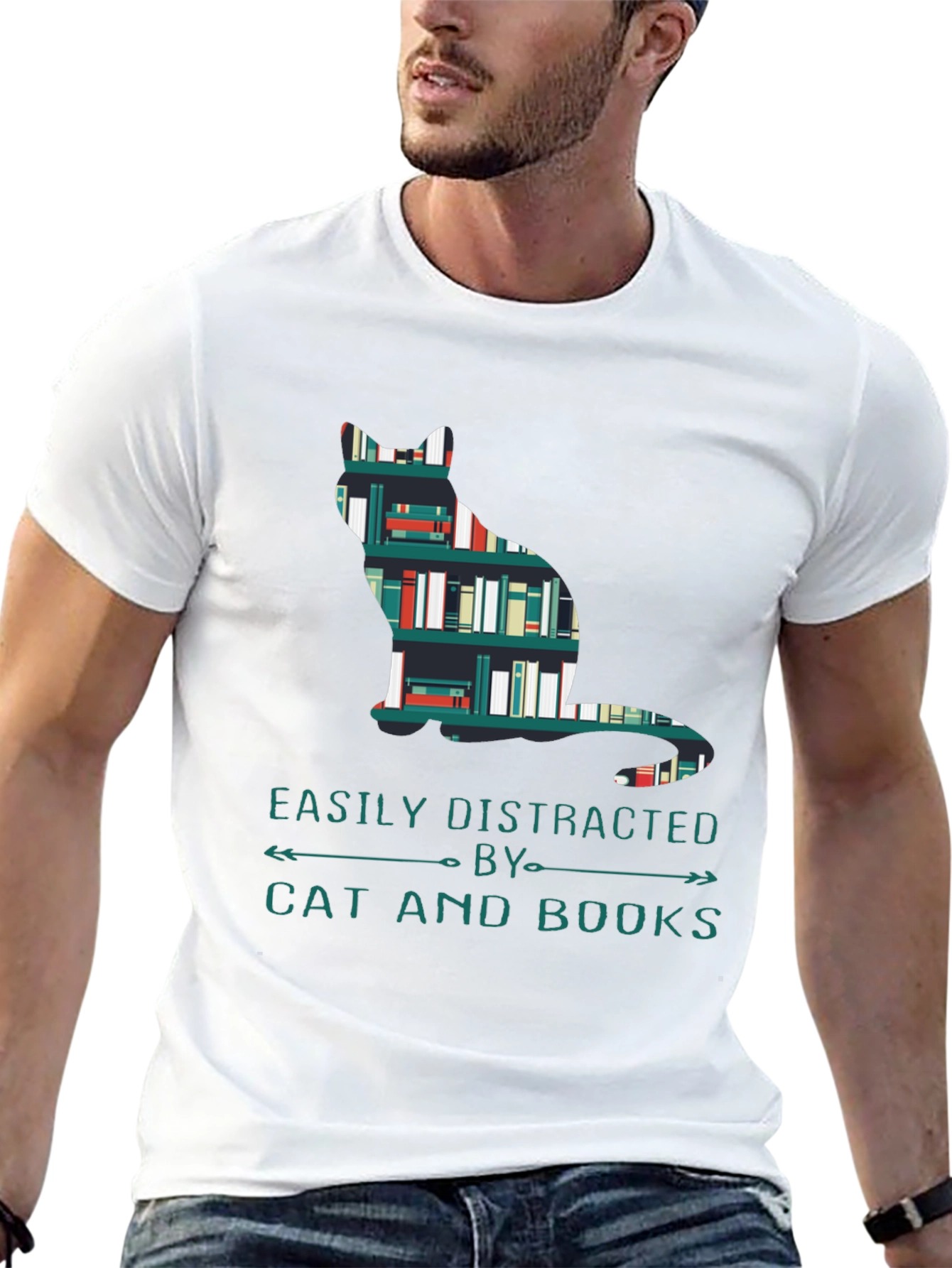 Black Cat and Books T-Shirt - Easily Distracted Tee view 13