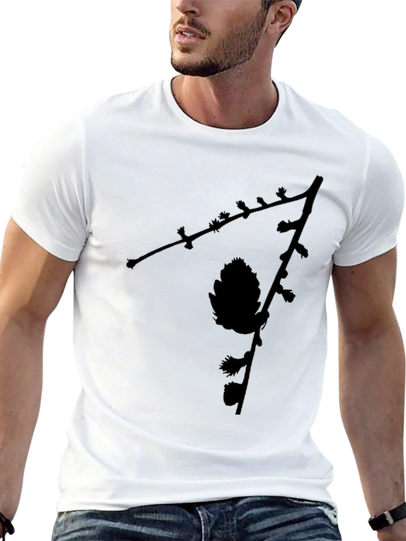 Black Black Pinecone Branch Graphic Tee - Nature Inspired Menswear view 13