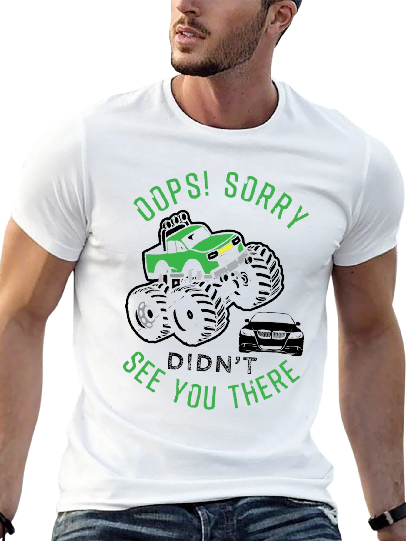 Black Oops! Sorry Funny Monster Truck T-Shirt view 13