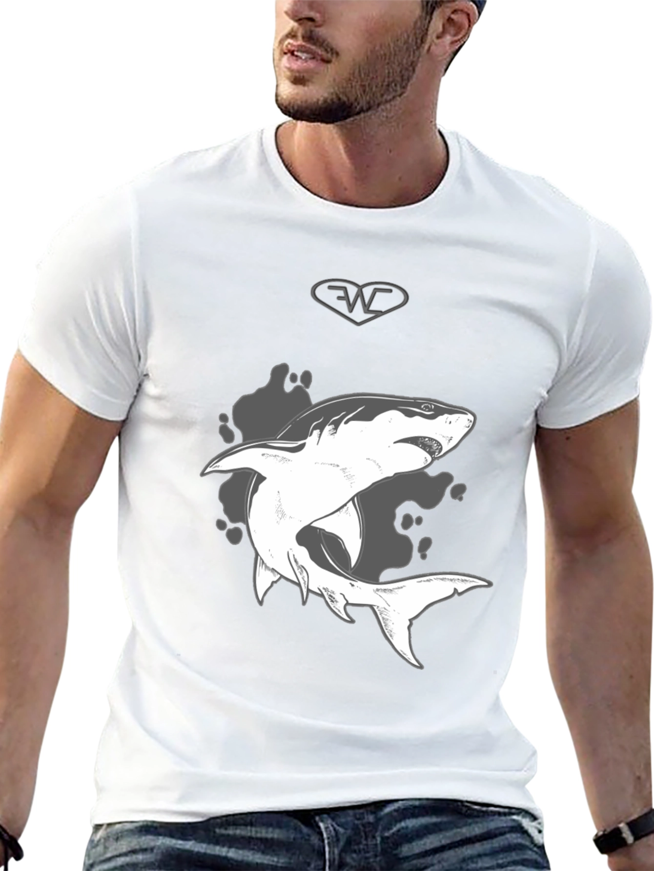 Black Shark Graphic Print Black T-Shirt - Mens Casual Style view 13