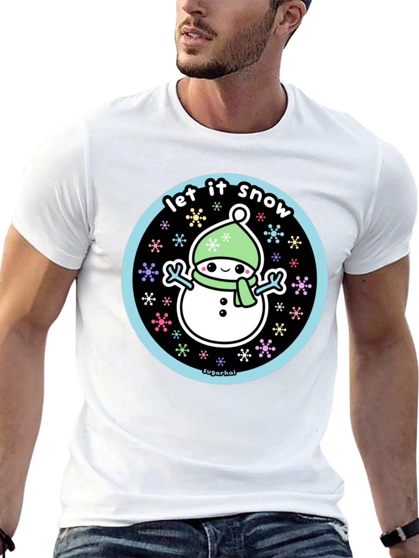 Black Kawaii Snowman Let It Snow Graphic Tee view 13