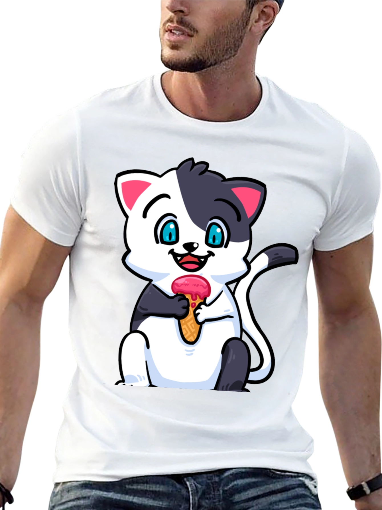 Black Cute Cat Ice Cream T-Shirt view 13
