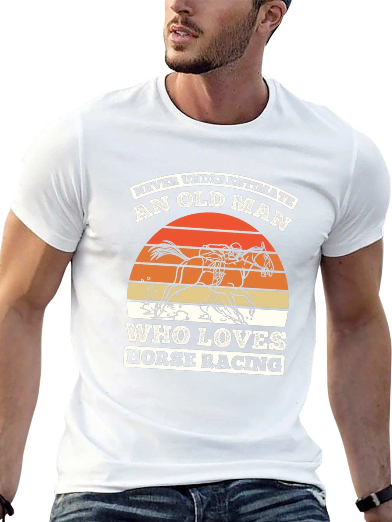 Black Old Man Horse Racing Graphic T-Shirt view 13