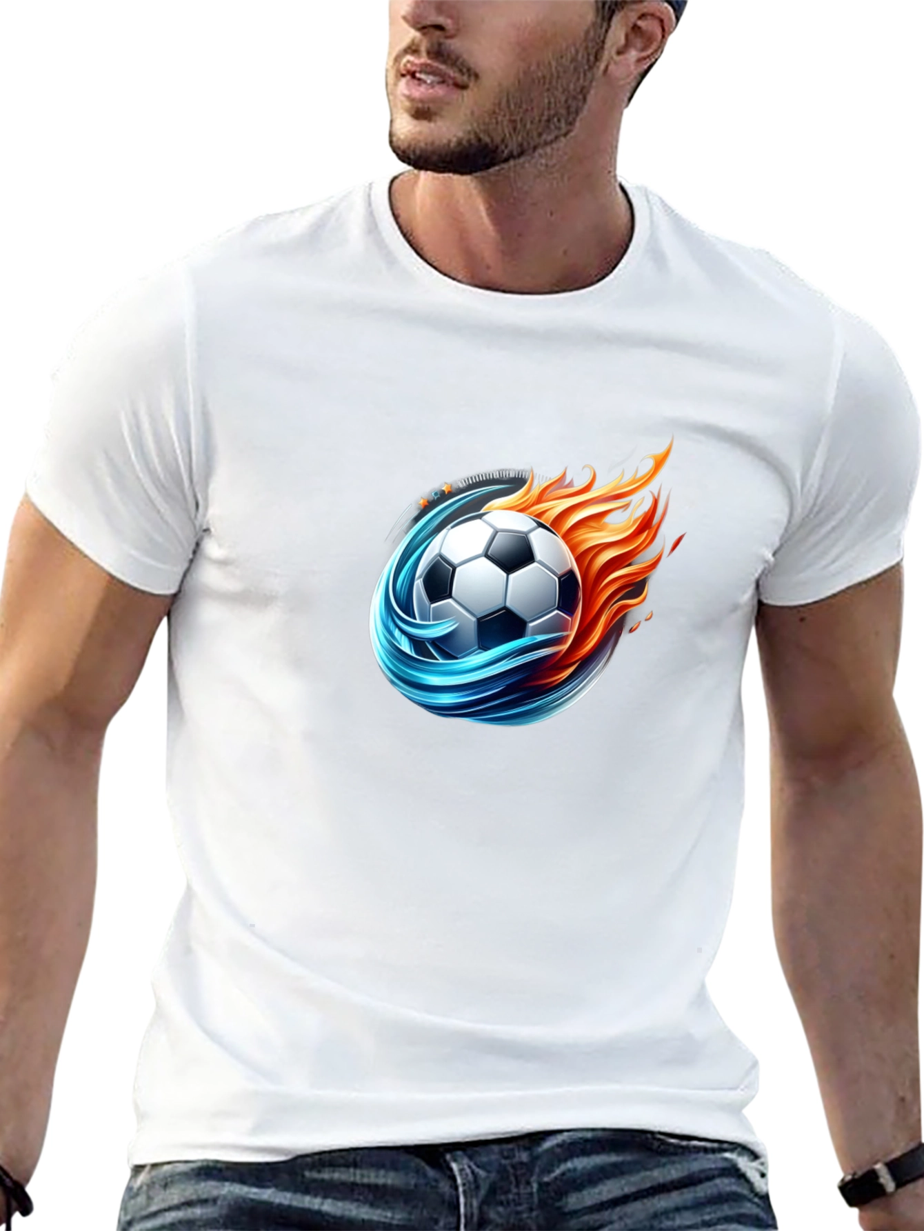 Black Fiery Soccer Ball Graphic Tee - Cool Design view 13
